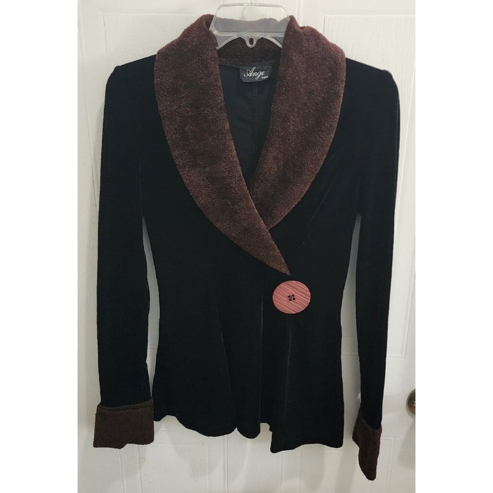 Vtg Angeā Paris Women's Velvet Peplum Jacket Button Accent Black Size Medium